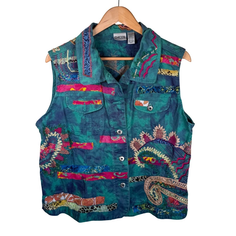 Chico's Masterpiece Paisley Embroidered Wearable Art Vest Women Size XL Multi
